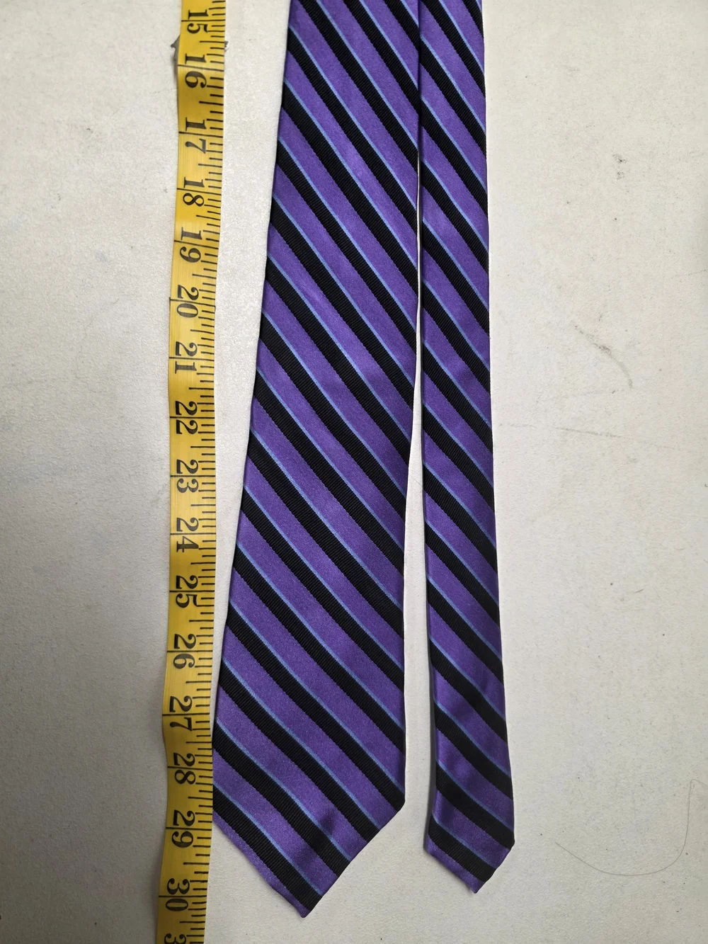 CHAPS Men’s 100% Silk Tie Purple Black Blue Striped Necktie Handmade
